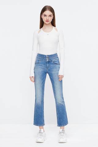 Three Ring High Waist Slim Fit White Flared Jeans