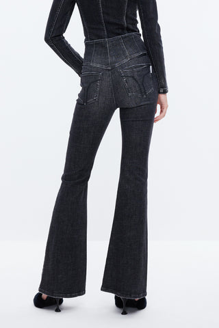 Black And Gray V-Shape High Rise Vintage Flared Jeans