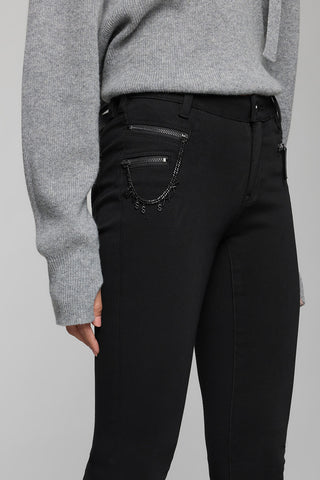 Stretchy Tight Black Pants With Chain Decoration