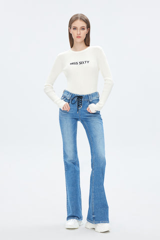 Lace-Up Sexy Low Rise Flared Jeans