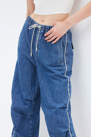 Vintage Blue Drawstring Wide Leg Jeans