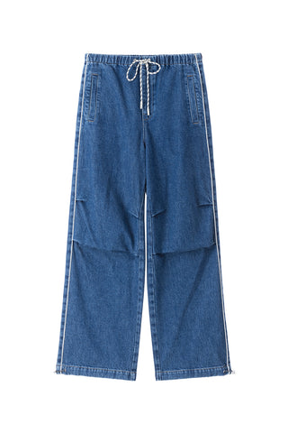 Vintage Blue Drawstring Wide Leg Jeans
