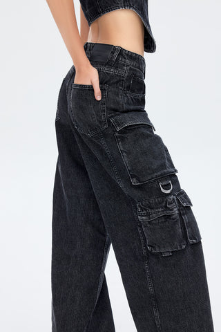 American Style Vintage Cargo Pockets Jeans