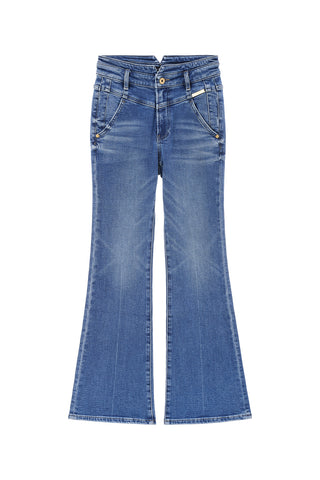 V-Shape Waist Retro Dark Blue Flared Jeans