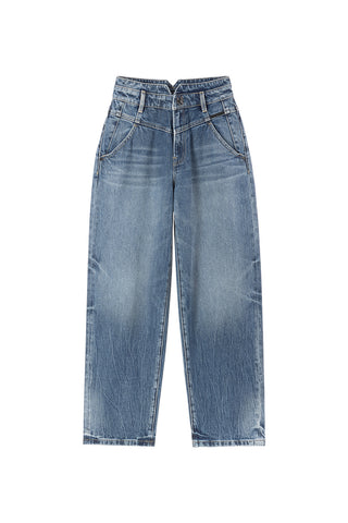 V-Shape Waist Blue Straight Fit Jeans