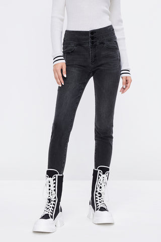 Black Grey High Waist Skinny Fit Jeans