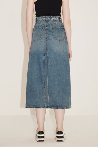 Contrasting Colour Hollow Butterfly Denim Skirt