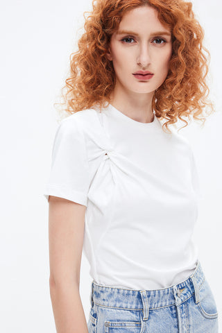 Stylish Knotted Round Neck Short Sleeves Cotton T-Shirt