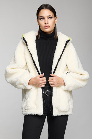 Sporty Hooded Faux Fur Jacket (Eco-Friendly)