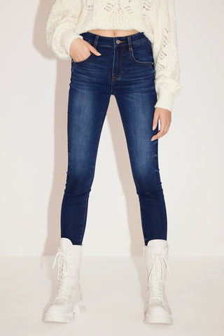 Navy Blue High Waist Slim Fit Cropped Jeans