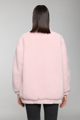 Light Pink Stand Collar Faux Fur Jacket