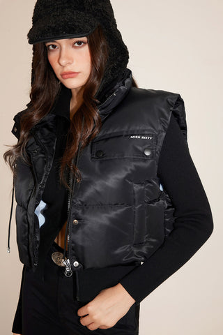 Black Stand Collar Cropped Down Jacket
