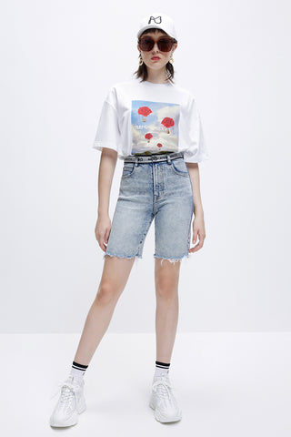 High Waist Paneled Skinny Denim Shorts