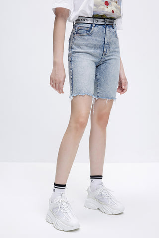 High Waist Paneled Skinny Denim Shorts