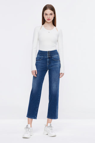 High Waist Loose Straight Fit Cashmere Jeans