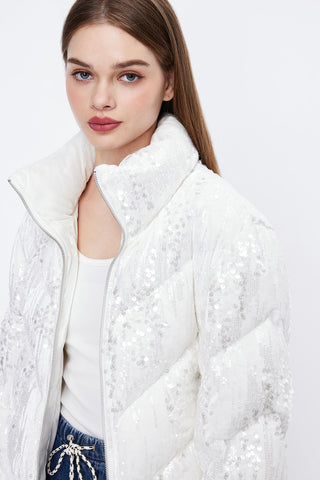 Cropped Down Jacket With Sequin Embellishment