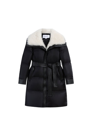 Panelled Fur Collar Long Down Jacket