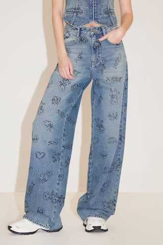 Full-Width Printed Casual Fit Jeans