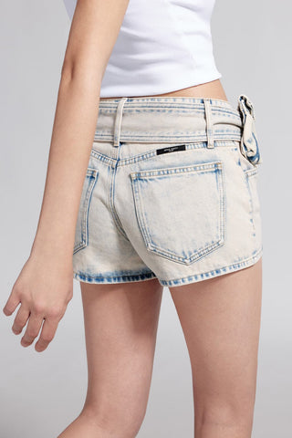 Wide Belted Low Rise Denim Shorts