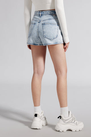 Straight Fit Denim Shorts With Paneled Waist Design