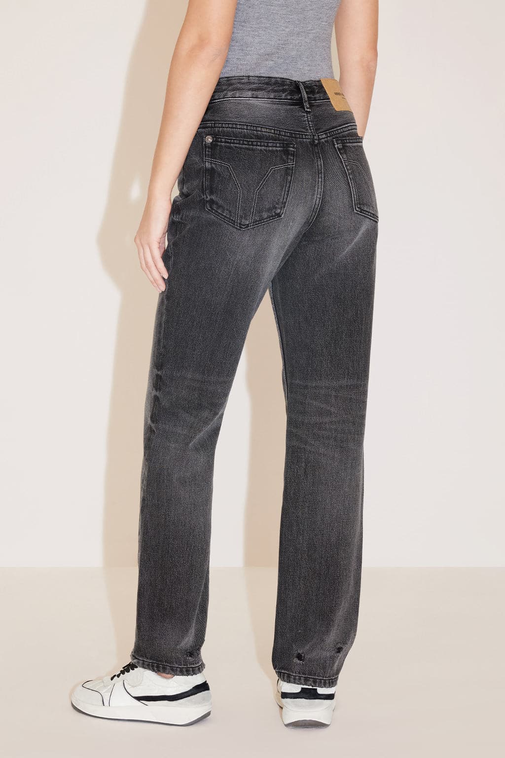 Black And Grey Ripped Straight Fit Jeans