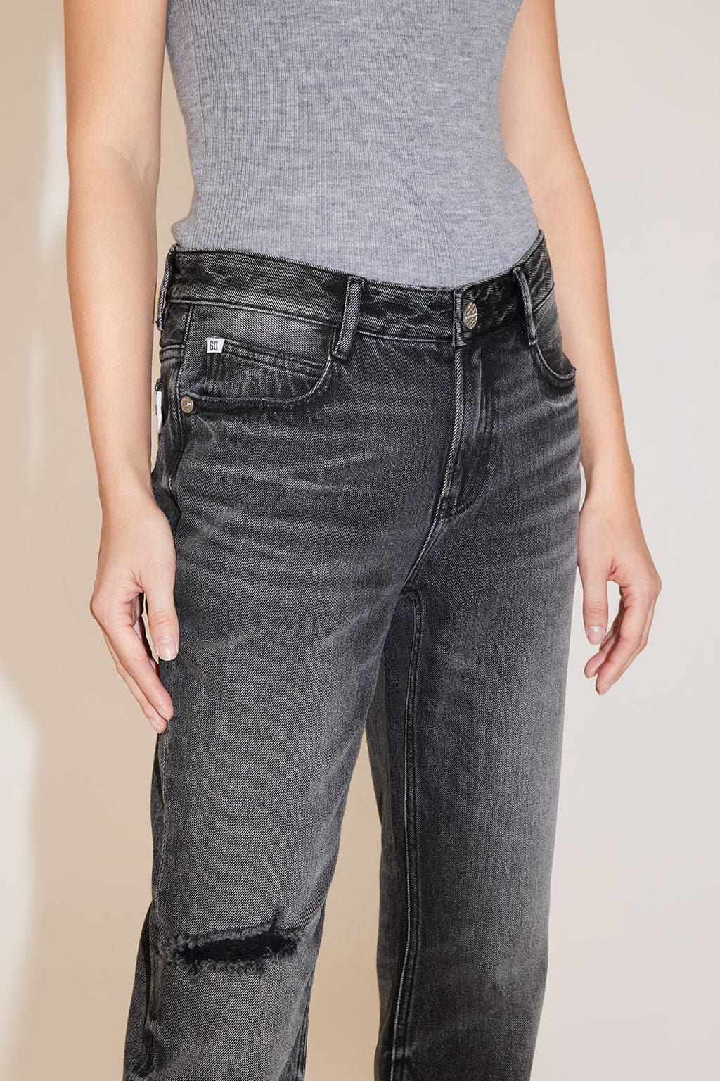 Black And Grey Ripped Straight Fit Jeans