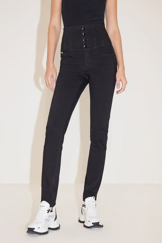 Black High Waist Slim Fit Jeans With Four Buttons