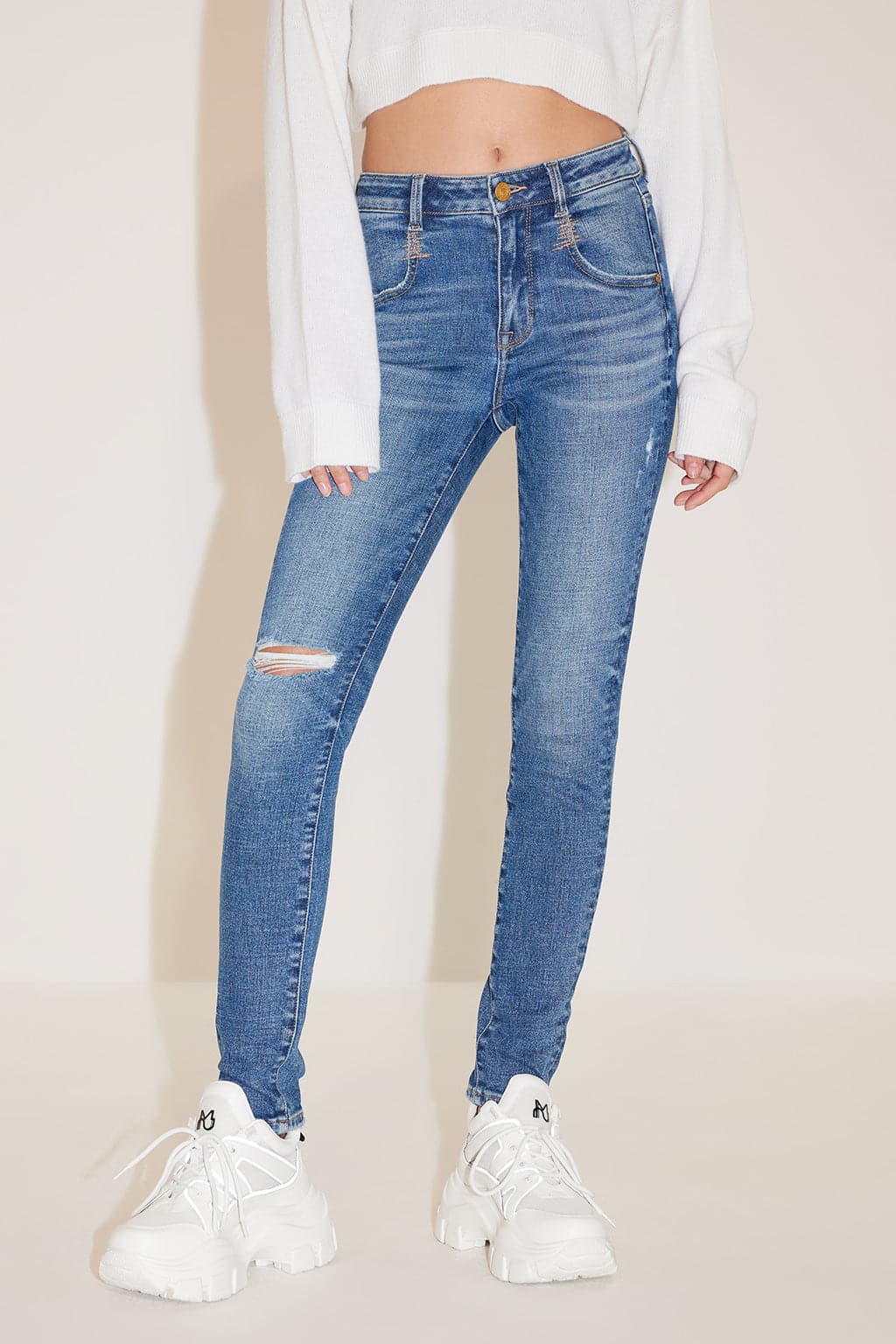 Dark Blue Slim Fit Ripped Jeans