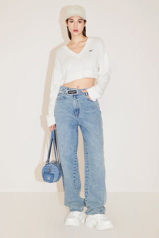 Relaxed And Straight Fit Jeans With Asymmetrical Waist