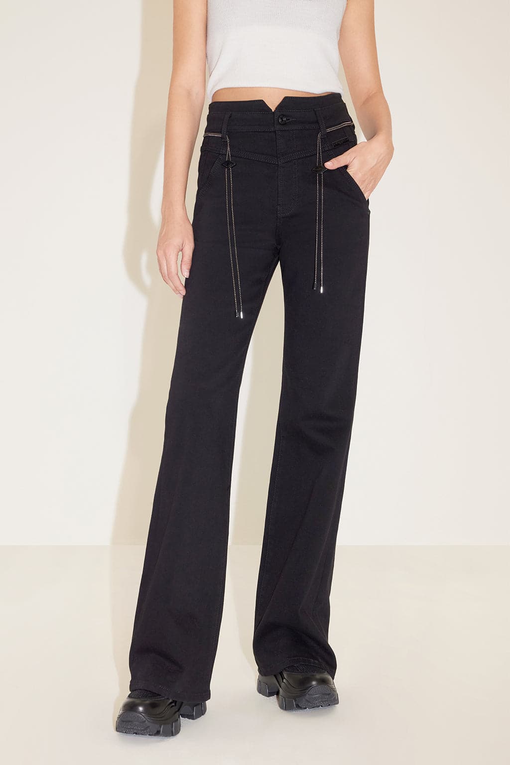 High Waist Flare Jeans With Waist Chain