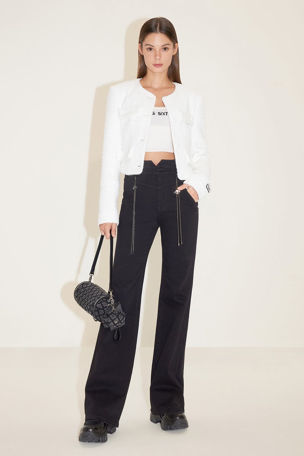 High Waist Flare Jeans With Waist Chain