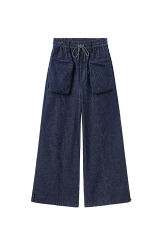 Cargo Style Wide Leg Jeans With Pockets
