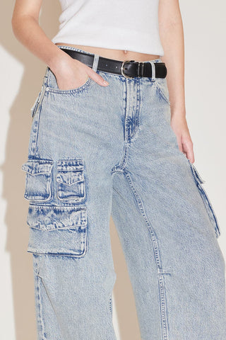 Cargo Style Pockets Straight Jeans