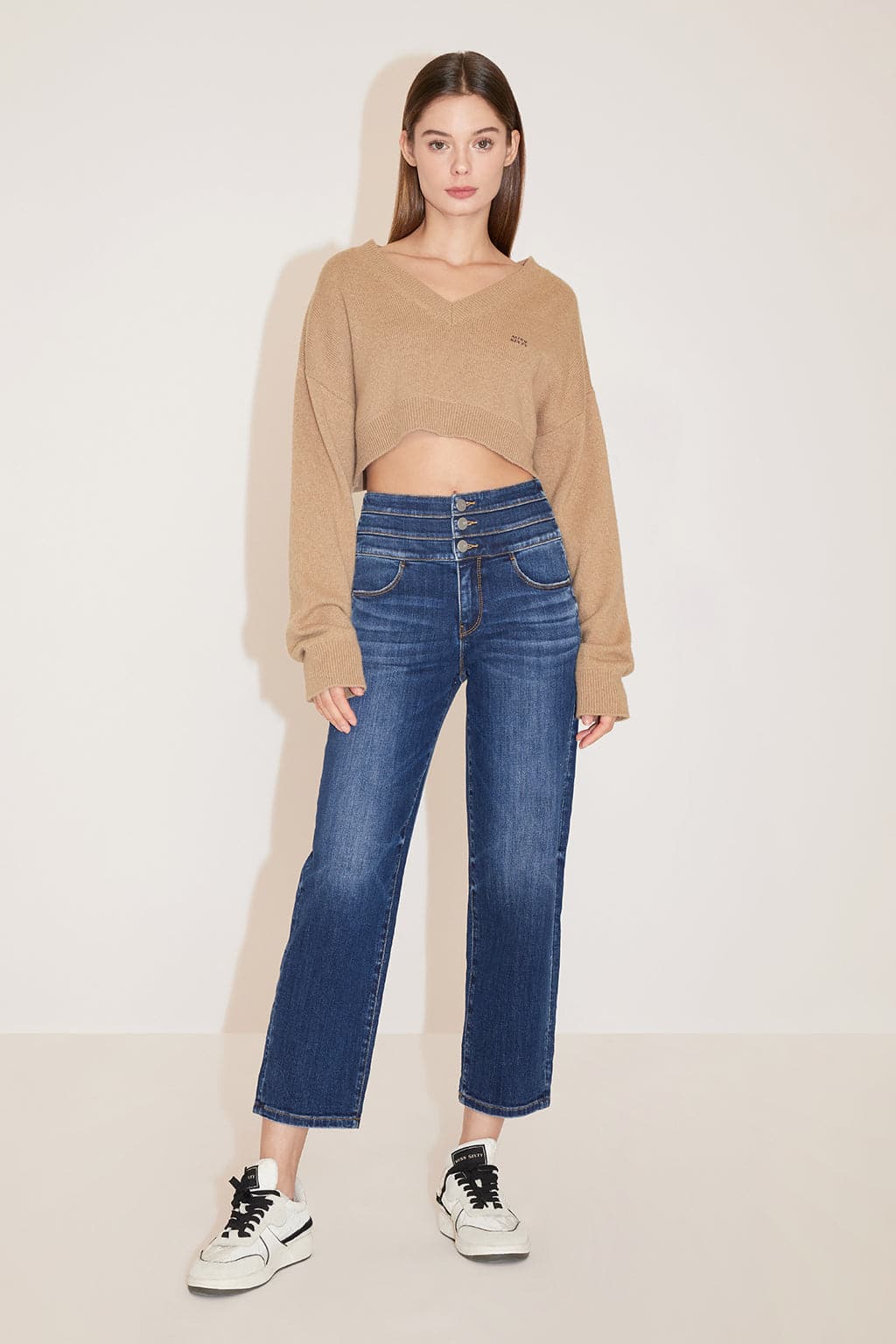High Waist Navy Blue Straight Fit Jeans