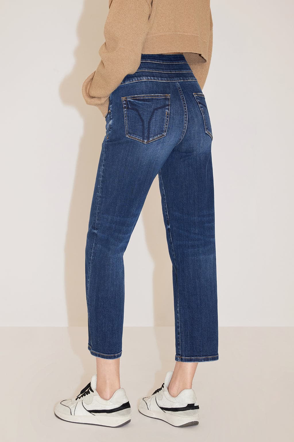 High Waist Navy Blue Straight Fit Jeans