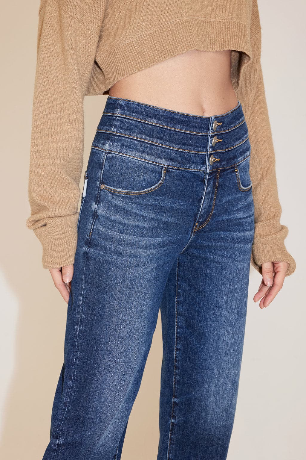 High Waist Navy Blue Straight Fit Jeans