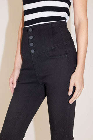 Black Super High Waist Jeans With Four Buttons