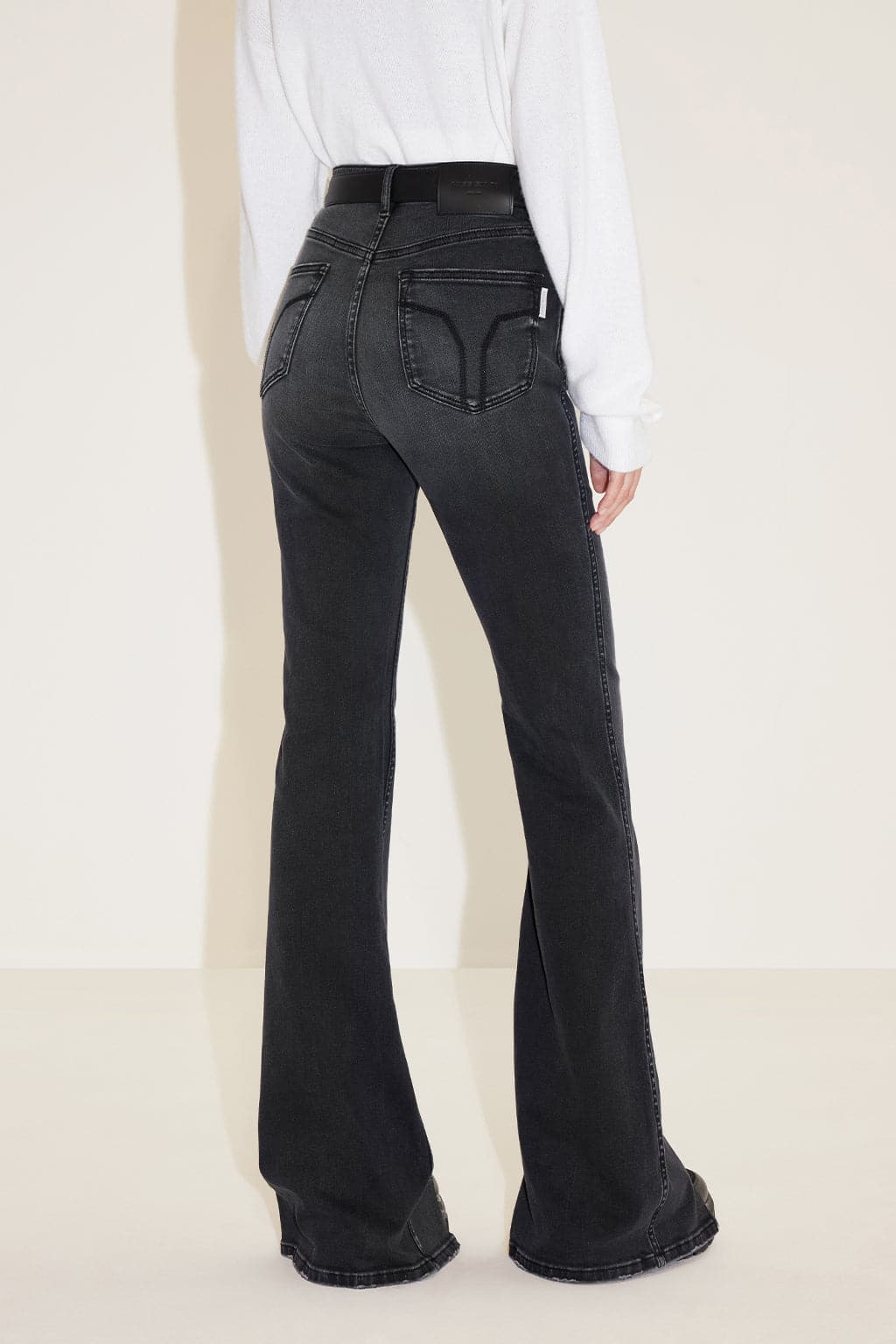 Vintage Black And Grey Slit Flared Jeans