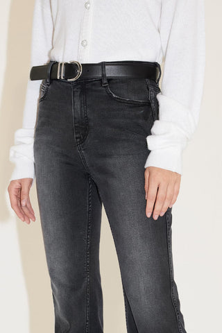 Vintage Black And Grey Slit Flared Jeans