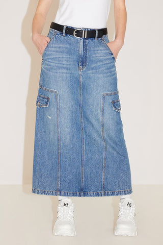 Vintage Cargo Style Slited Denim Skirt
