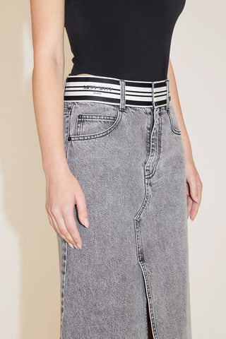 Vintage Denim Skirt With Stripe Waistline