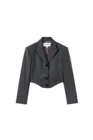 Cropped Jacket With Suit Collar And Shoulder Pads