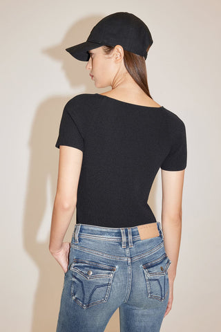Slim Fit Knitted Top With Heart Shape Neck Design