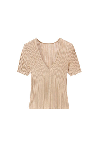 V-Neck Knit Top With Mulberry Silk