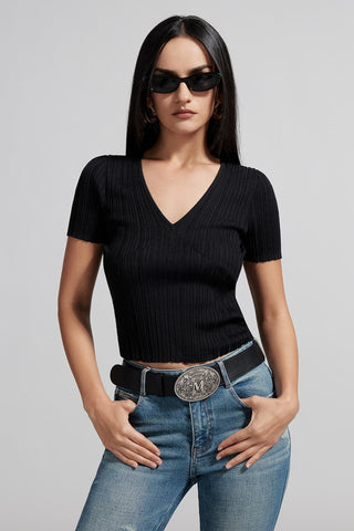 V-Neck Knit Top With Mulberry Silk