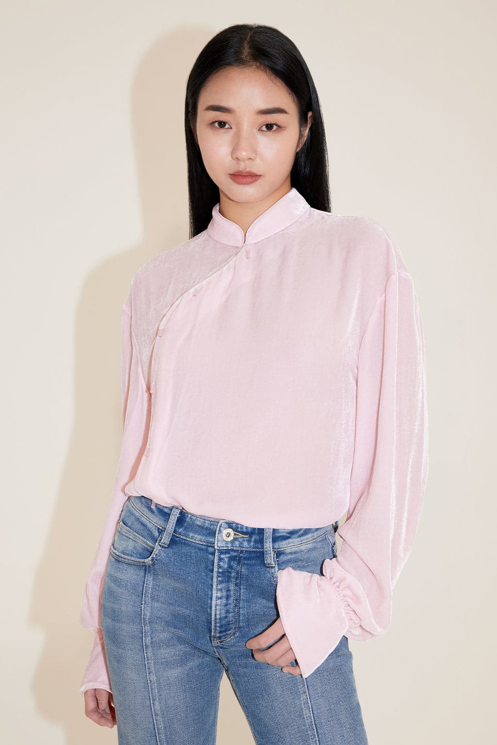Mandarin Stand Collar And Button Shirt