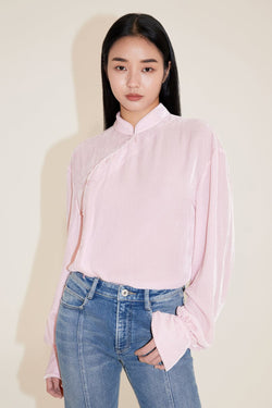 Mandarin Stand Collar And Button Shirt