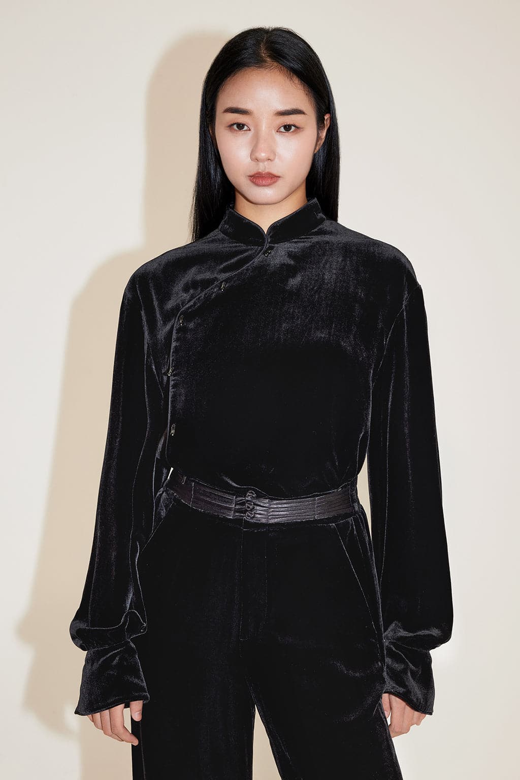 Mandarin Stand Collar And Button Shirt
