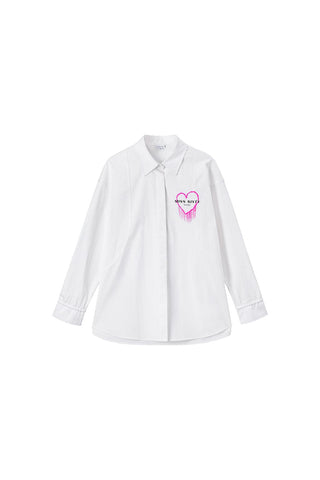 Long Sleeves Loose-Fitting Heart Shape Printed Shirt