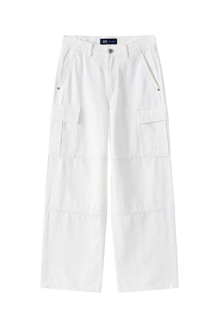 White Cargo Style Straight Jeans